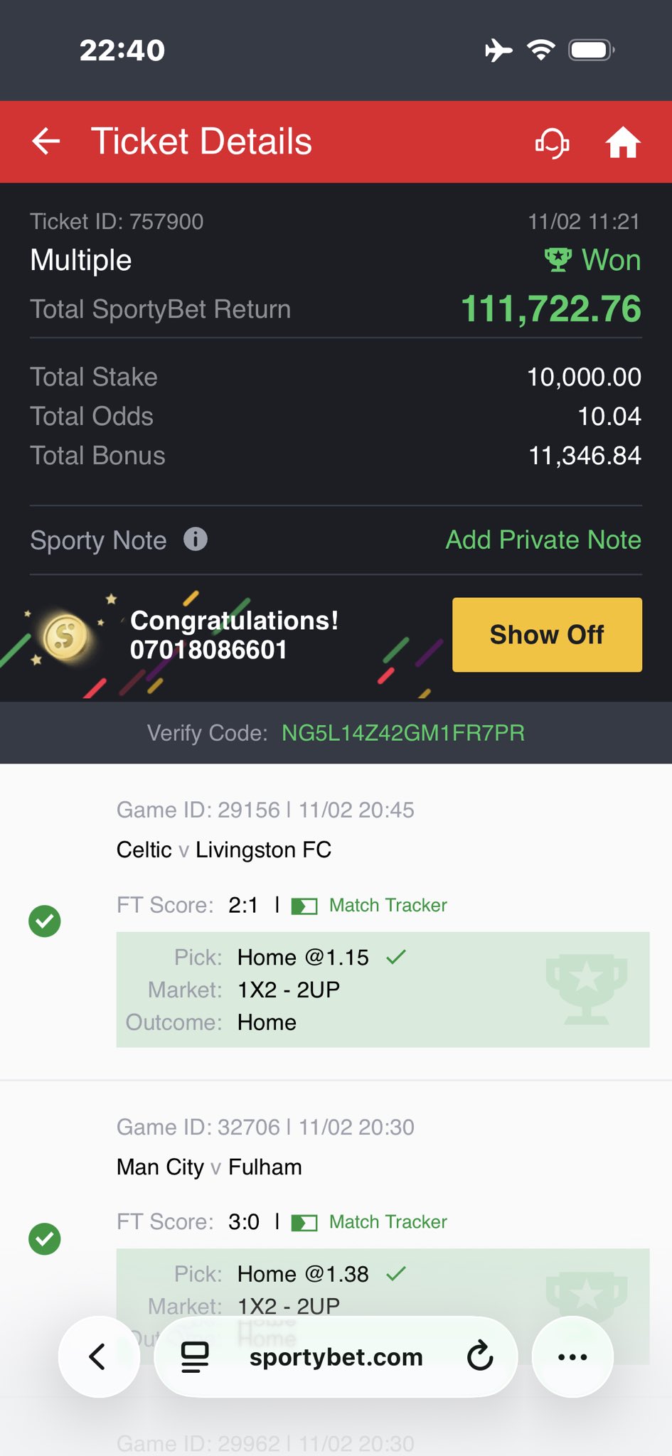 Winning Slip